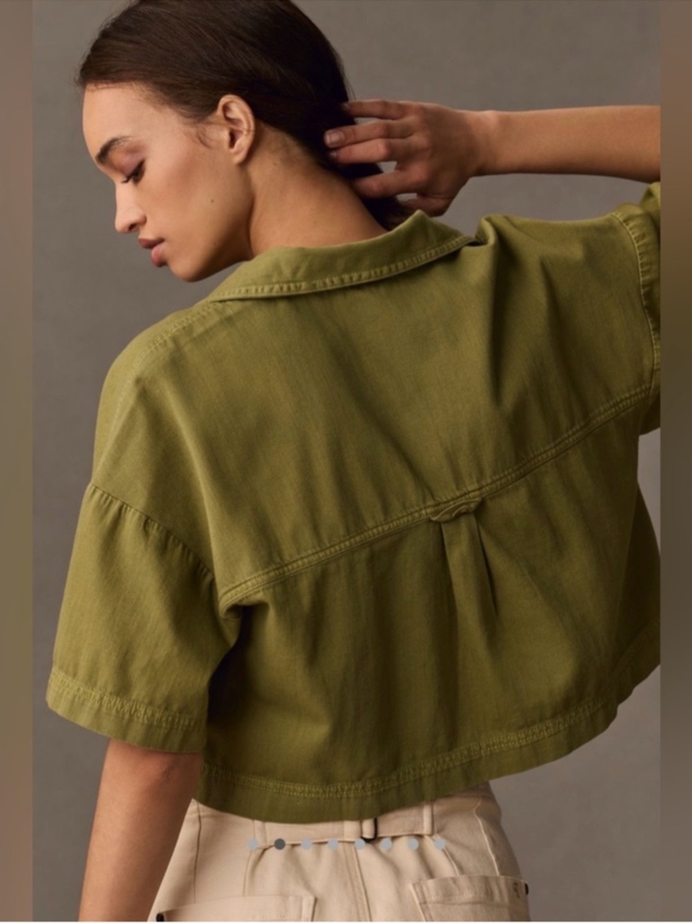 Pilcro Anthropologie Khaki Green Utility Cropped Shirt - Picture 3 of 6